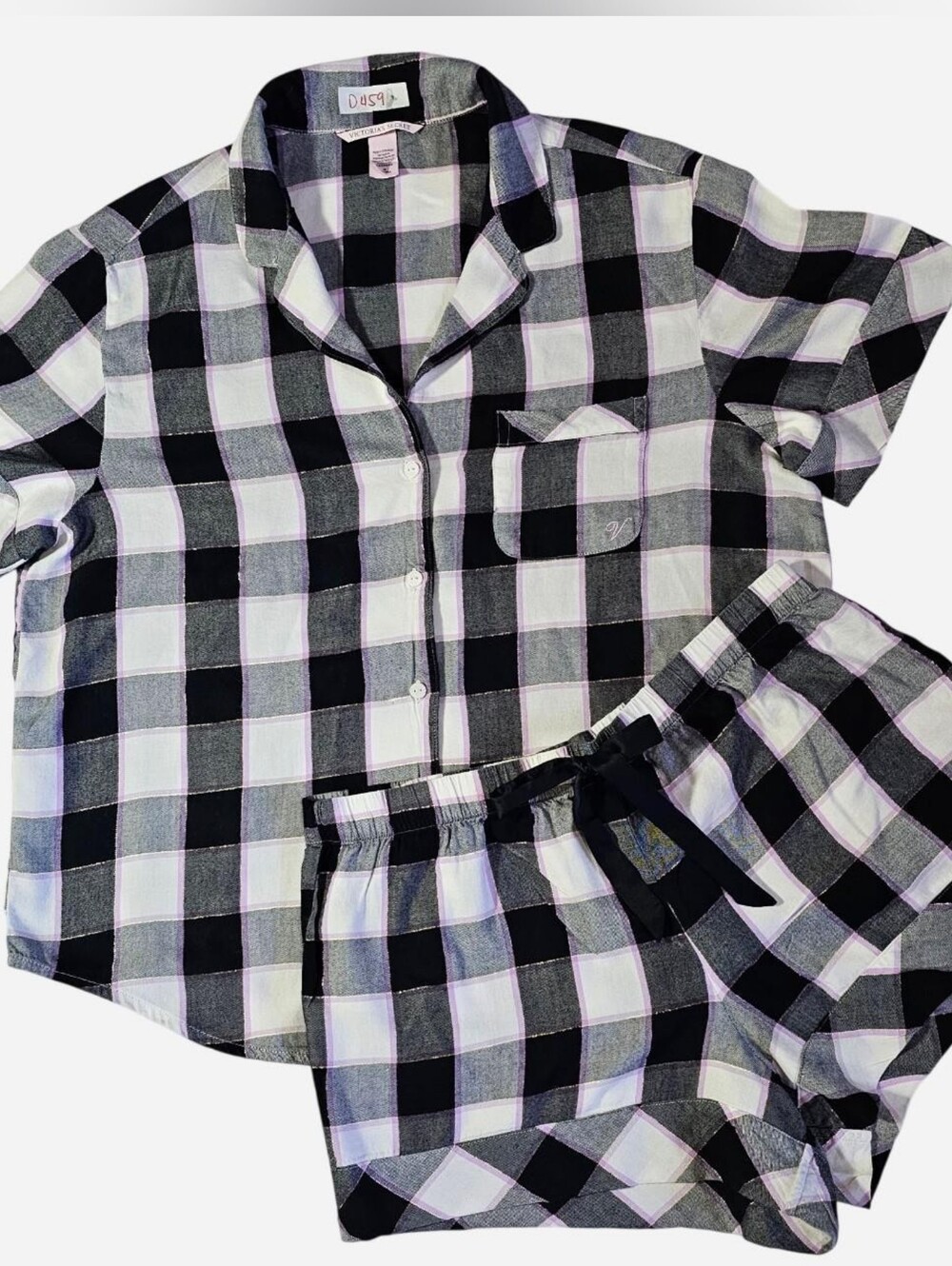 Victoria's Secret Black & White Buffalo Check Short Pajama Set